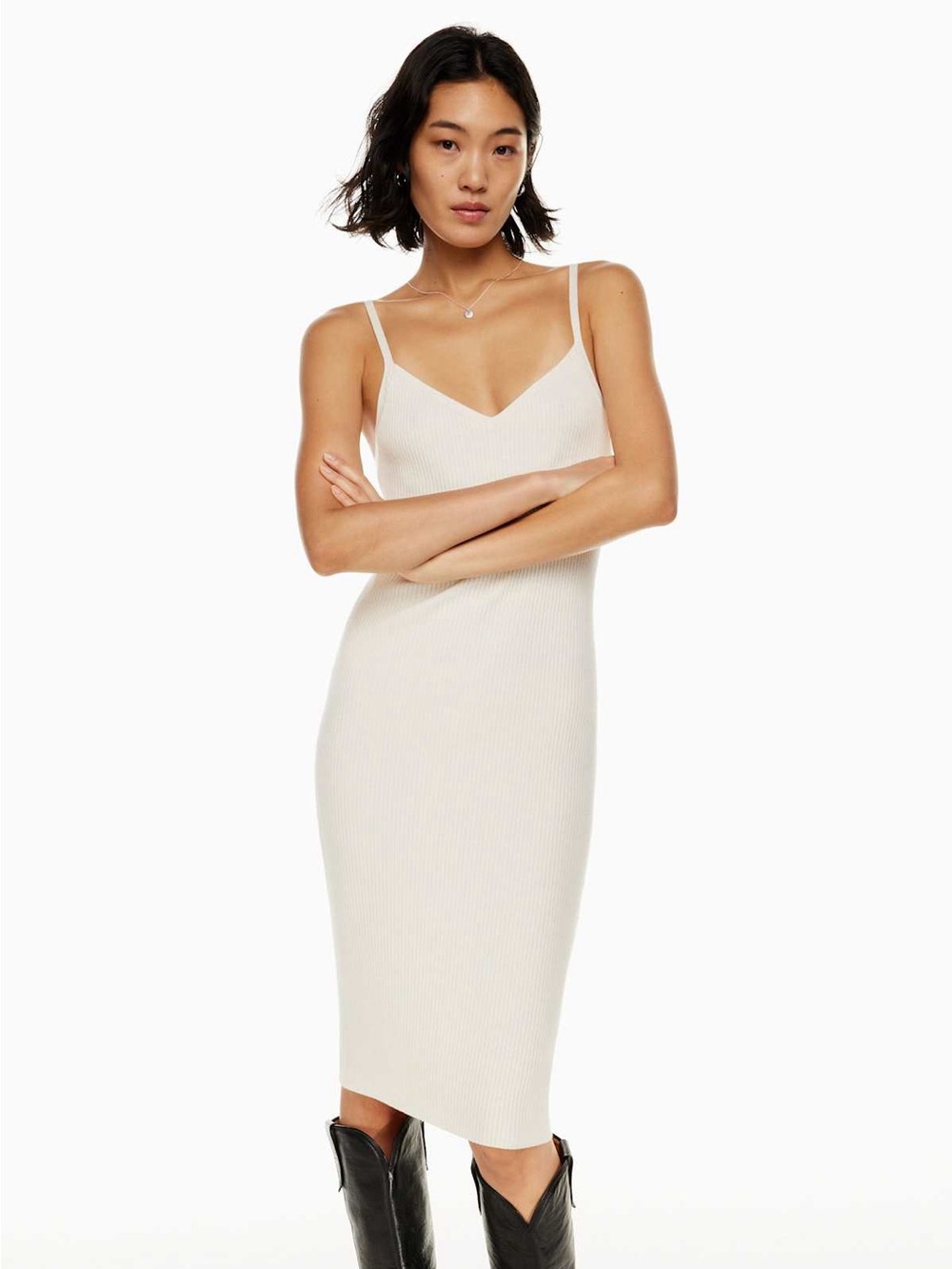 ✨ NWT Aritzia Wilfred Waltz Ribbed Knit Dress - Heather Birch / Cream (M)